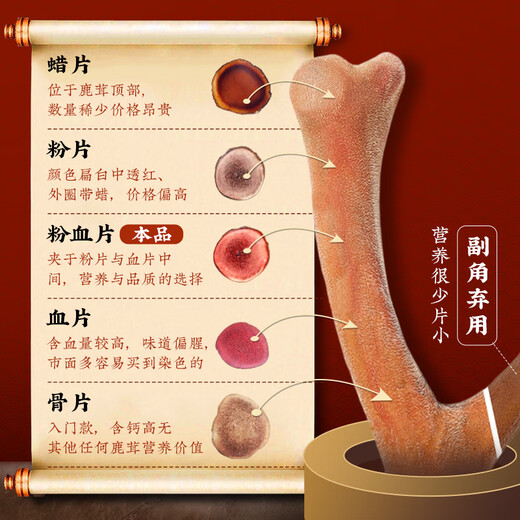 同仁堂鹿茸片长白山梅花鹿顶部鹿角蜡血片中药材搭鹿鞭泡茶男士泡酒料