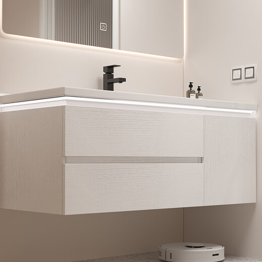 Renjuyi customized smart bathroom cabinet ceramic integrated basin 65/75CM85/95cm 105/115cm washbasin 75CM smart storage mirror cabinet default white wood grain color
