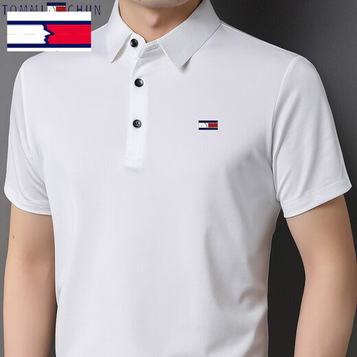 Tommy Hekelly Official Store American Tommy Men's Summer Mulberry Silk Short-Sleeve T-Shirt Men's High-end Middle-aged Lapel Polo Clothes Brand Flagship Quality Blue Brand Flagship Quality 17088 Recommended 115135Jin [Jin equals 0.5 kg]