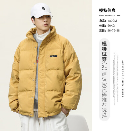 hteec香港潮牌冬季90白鸭绒休闲保暖羽绒服男宽松立领防寒面包服外套 米色 M