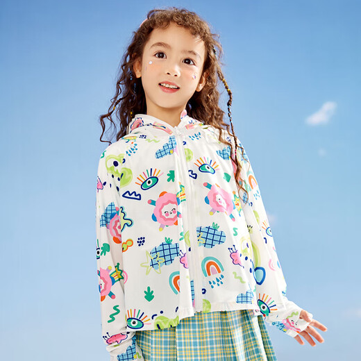 Lemonkid children's sun protection clothing women's spring and summer sun protection clothing skin clothing UPF50+ breathable ice feel cream white unicorn 160