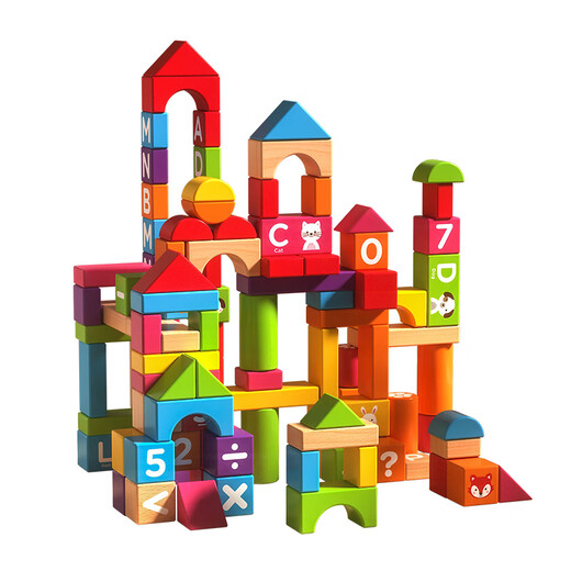 Holzspiel-Familienbaumgebäude große Getreide Holzversammlung Eimer Baby Baby Spielzeug Bildung frühe Bildung Kinder 1-2 Jahre 3 Geschenke 100 Block Blöcke Eimer (können gebissen werden, wenn Sie nicht verblassen)