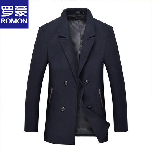 Luo Meng Men's Jacket Wool Coat Men's Double-breasted Suit Collar Casual Long Short Style Autumn and Winter Slim Fashion Wool 006 Stand Collar Black L Recommended 115-130 Jin Jin equals 0.5 kg