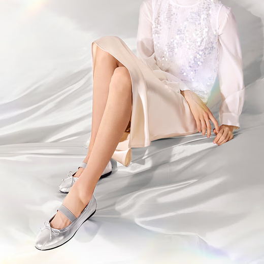 Bata ballet shoes 2024 autumn commuter sheepskin single shoes AXF47CQ4 silver 36
