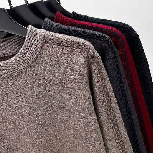 Hengyuanxiang 100% pure laine pull col rond épais pull chaud pour hommes automne et hiver nouveau pull décontracté d'âge moyen chemise de fond Orchidée tibétaine 2XL 185/54/120