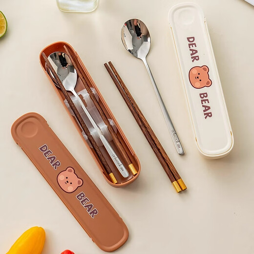 Onlycook primary school students portable tableware wooden chopsticks spoon set 316L antibacterial stainless steel storage box for one person office worker white-antibacterial 304 portable set
