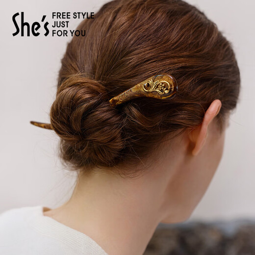 She s Qianzi ancient style hairpin tortoiseshell pattern acetate plate hairpin new Chinese style hairpin ball hairpin birthday gift tortoiseshell color F0