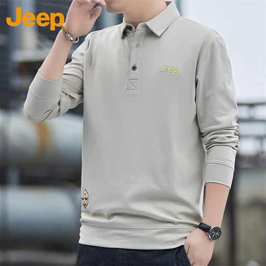 JEEP Jeep long-sleeved T-shirt men's autumn and winter polo loose casual bottoming shirt clothes men's Khaki L