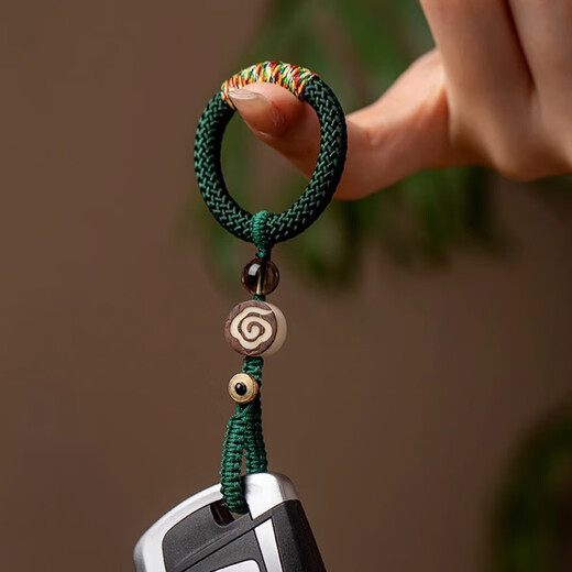 Leledi antique ring key chain pendant key pendant woven rope car key chain ring buckle-dark green