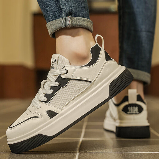 CHGF增高鞋男秋冬季新款透气运动板鞋百搭休闲鞋子男士隐形内增高男鞋 1396米黑【网面】-增高8cm 40 （运动码）