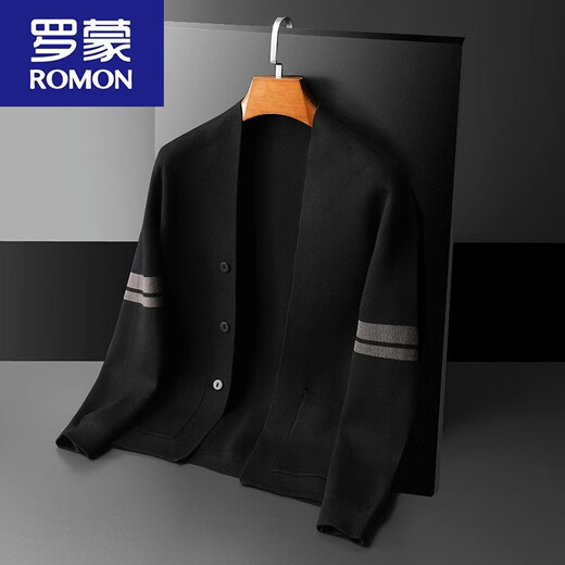 ROMON style men's sweater autumn slim button V-neck cardigan casual cardigan sweater jacket for men black/light luxury good quality 2XL