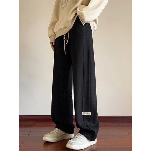 Yalu Velvet Pants Men's Autumn and Winter New Trendy Versatile Casual Pants Men's Teenagers Loose Wide-Leg Sports Pants JY81-1 Black Velvet High Quality 29 XL 120Jin Jin equals 0.5kg -140Jin Jin equals 0.5kg