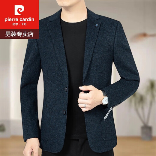 Pierre Cardin Woolen Suit Business Casual Men's Jacket Autumn and Winter Single Suit Slim Young and Middle-aged Suit 82162 Black Fine Line 185/2XL160-170Jin Jin is equal to 0.5 kg