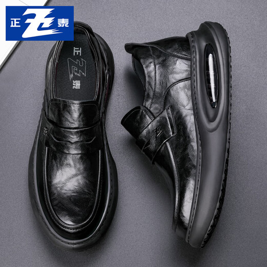 Chint business casual leather shoes heightening air cushion thick-soled loafers one-step inner heightening leather shoes men JZ0216 black 40
