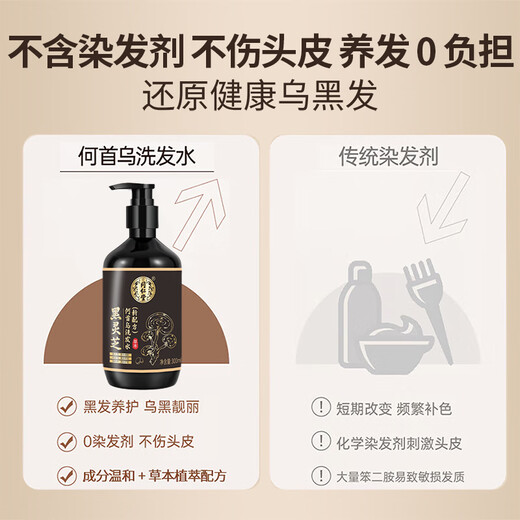 Tongrentang Black Ganoderma Lucidum Heshou Polygonum Multiflorum Shampooing Black Hair Plant naturel Nourishing Hair Roots Care Shine Shampoo 300 ml