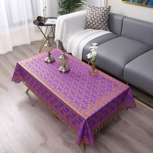 Yudou coffee table tablecloth waterproof, anti-scald and anti-oil dining table mat TV cabinet tablecloth tablecloth plastic bedside table cover rectangular peacock gold flower 135*220cm