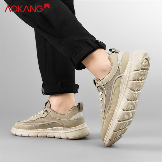 Aokang men's shoes canvas shoes versatile shoes men mesh casual board shoes men sand color 42