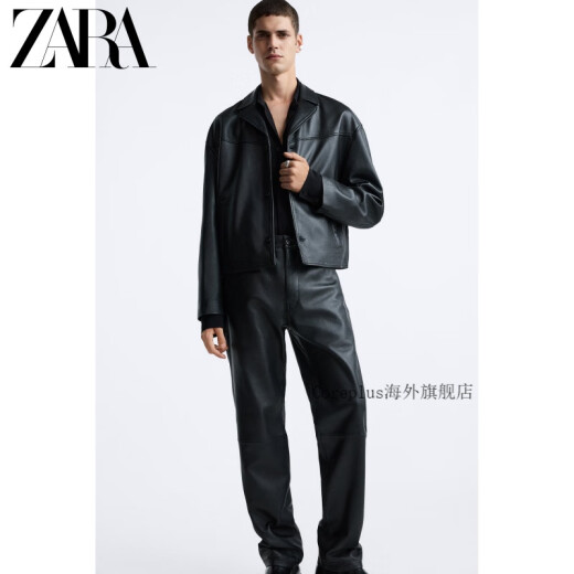ZARA2023 new winter men's party series black leather leather pants 9953312800 black 38 (175/76A)
