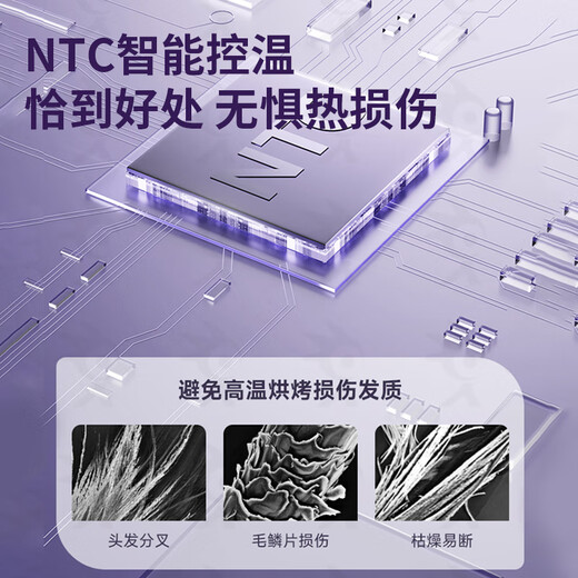 Sharp upgraded model home hair dryer, high-speed hair dryer, fast drying, low noise, positive and negative plasma, high wind power, intelligent temperature control, hair care, hair care, bass hair dryer, high power, light purple, upgraded model with display screen + 3 levels and 6 temperatures