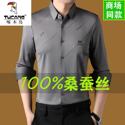 Woodpecker Mulberry Silk non transparente Chemise à manches longues pour hommes à manches longues et à l'automne New Business and Casual Not-Fird Agence Men's Shangqing 9866 printemps et automne xl 175