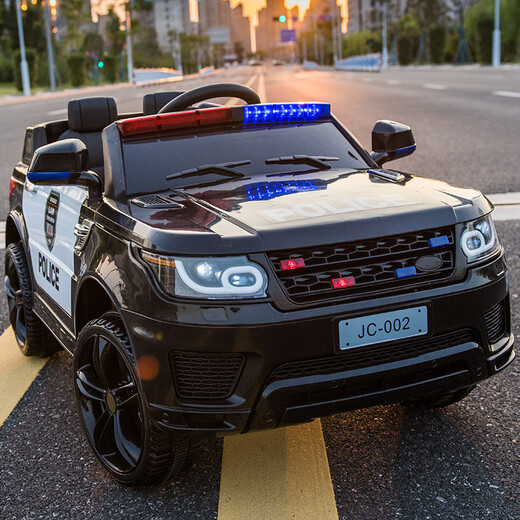 Agulun toy car can sit on children's electric car four-wheel little boy police car female baby baby stroller with remote control car high-end white + leather seat + FB soft wheels