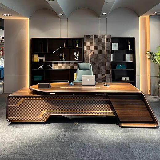 New Chinese style solid wood boss desk chairman desk high-end bullet president desk simple modern executive desk 2.2 meters desk (ash wood)
