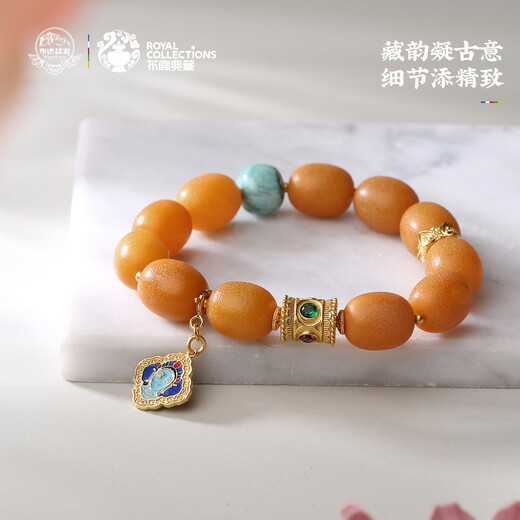 Potala Palace Beeswax Date Beads Turquoise Single Circle Bracelet Men's and Women's 925 Silver Amber Wenwan Bracelet as a Birthday Gift for Boyfriend