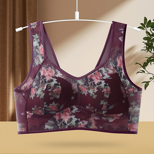 York Rabbit (YueKeTu) (1 piece) New Lace Beautiful Back Vest Women's Mesh Printed Underwear Full Cup Fixed Cup Push-up Bra YKT Red 3L Size (Recommended 120-140 Jin Jin equals 0.5 kg)