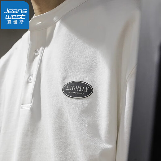 Jeanswest T-shirt men's autumn long-sleeved bottoming shirt simple business Henry collar spring and autumn loose men's casual top men white M suitable for 115-130Jin Jin equals 0.5 kg