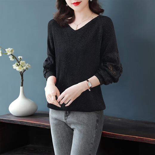 Sibaishe 2026 spring new women's fashionable gentle style simple slimming solid color V-neck sweater