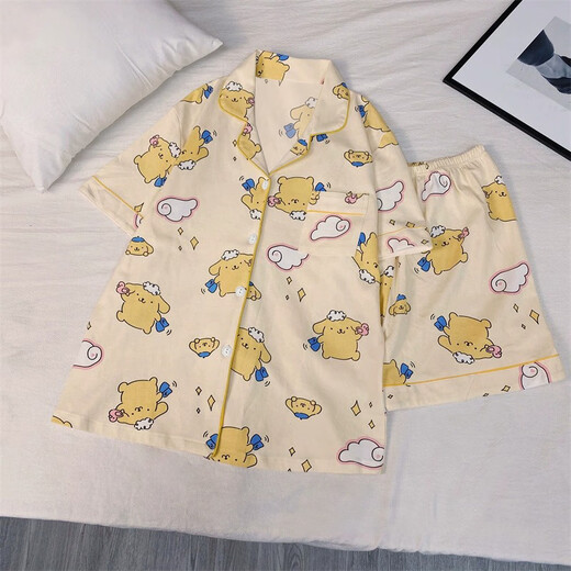 Xuan Mulin Creme Yellow Pudding Hund Pyjamas für Frauen im Frühling und Herbst neue Kurzarmhose Strickjacke Internet Promi Home Clothing Drei-teilige Set 14107# Animal Round X M empfohlen 80-100jin [Jin gleich 0,5 kg]