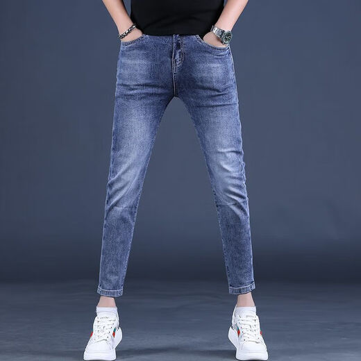 酷人头（KuRenTou）春夏款蓝色九分牛仔裤男修身小脚2025新款弹力男士裤子9分裤男 Q1048黑色九分 29 2尺2