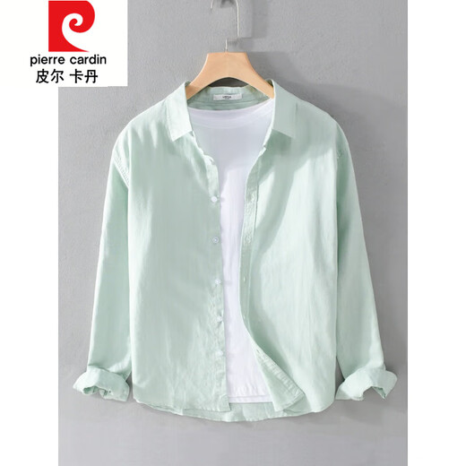 皮尔卡丹（pierre cardin）棉麻休闲纯色大码通勤衬衫长袖男女衬衣时尚百搭衬衫外穿上衣 白色 9926 M 体重100-120
