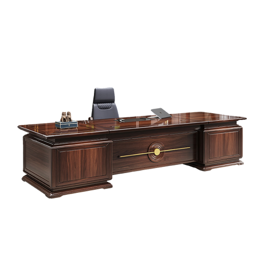 Three Furniture Black Gold Boss Desk Office Desk and Chair New Chinese Style Solid Wood President's Table Chairman's Office Executive Desk Furniture 3.6 Meter Boss Desk (Black Gold)
