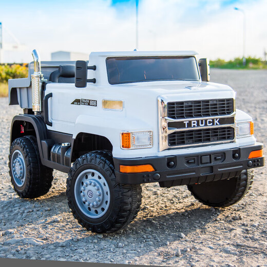 Xiaogazi children's electric car truck with remote control children's four-wheel truck baby toy car can sit on people New Year's gift white + 7A battery + leather seat + electric tipping bucket