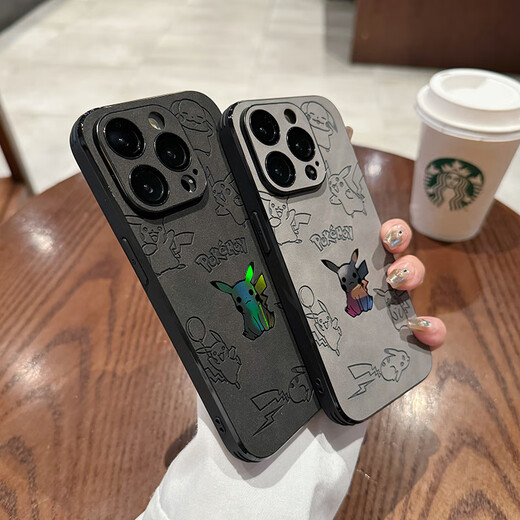 Color painter suitable for Apple 16 Promax mobile phone case cartoon laser Pikachu iphone16plus full-inclusive anti-fall self-protection cover with lens film protective cover fur pattern men and women Internet celebrity Apple 16Pro [Black Pikachu # with lens film]