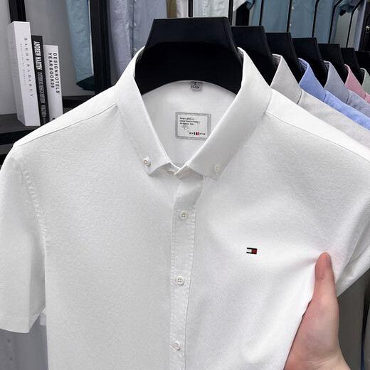 Tommy Hee Kelly American Tomm pure cotton short-sleeved shirt men's summer new high-end business casual fashion versatile shirt Baolan QLM15260 4XL Recommended 180-205Jin [Jin equals 0.5 kg]