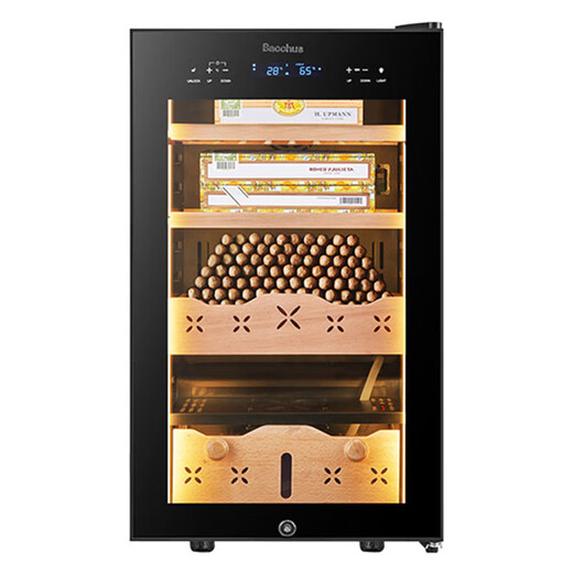 Bacchus Cigar Cabinet Temperature and Humidity Control Constant Temperature and Humidity Control Humidifier Box Mini Small Household Solid Wood Cedar Wood Inlaid Alcohol-raised Bare-raised Red Wine Cigars Air-cooled and Frost-free Clean Ammonia + WIFI + Frequency Conversion 300-400 Count 65L