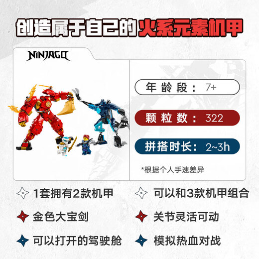 Assemblage de blocs de construction Lego (LEGO) Ninja 71808 Kai's Elemental Mecha Boy Child's's Toy Figure d'anniversaire cadeau