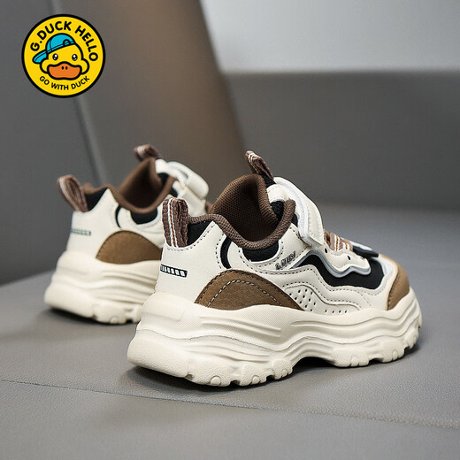 G.DUCKKIDS little yellow duck boy shoes spring and autumn style mesh breathable soft sole lightweight children medium-sized children student children dad shoes 6167 khaki leather 27 / inner length 17.2cm