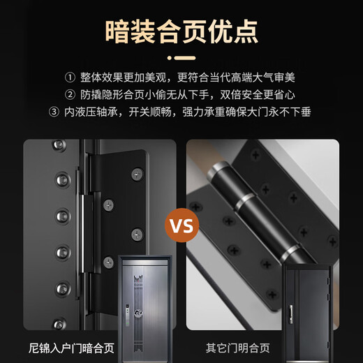 Nijinjia Class Anti-theft Door Household Entry Door Ventilation Door Middle Door Safety Door Higher Door Head + Aluminum Foil Filling + Ventilation and Breathable Anti-Prying Dark Hinging Page Entering Door Custom Door 2150*960/2050*1050 Higher Door Head + Remote Visual Intelligent Lock + Package Installation