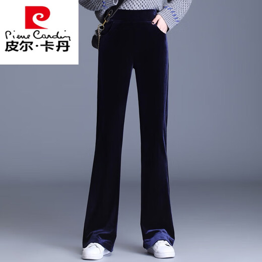 Piercardan Gold Velvet Bell-Bottom Pants para mujeres 2024 Autumnia e invierno Cintura alta y delgada suelta Gran drapeado Micro-Flare traps de nueve puntos de nueve puntos más Velvet 3886 pantalones engrosados negros M [96-105Jin [Jin equivale a 0.5 kg]]]