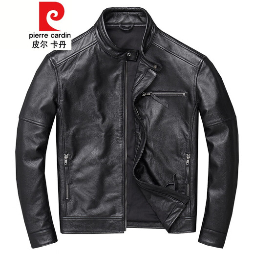 
Pierre cardin (pierre cardin) top layer with cowhide leather jacket men's short jacket pure leather large size motorcycle casual jacket single jacket knit black XL