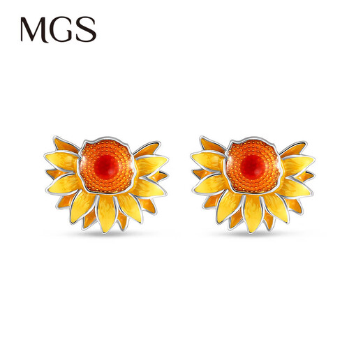 Mangu Silver (MGS) S925 silver earrings, sunflower fashion earrings, niche high-end design, elegant earrings, Chinese Valentine's Day gift for girlfriend