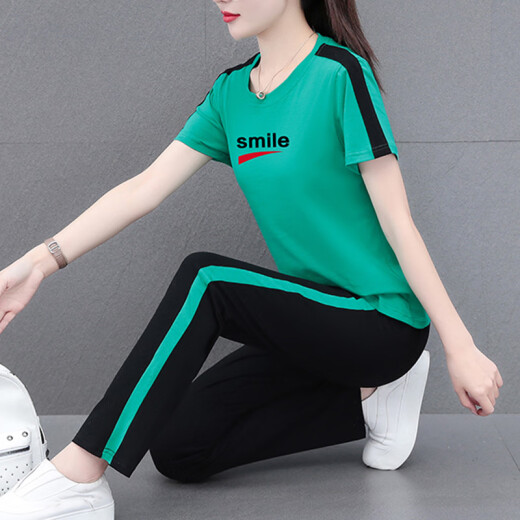 NY-EMMA运动套装女短袖夏季薄款洋气减龄中年棉质休闲时尚跑步服两件套 695宝蓝（长裤套装） XL(建议110-125斤)