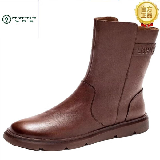 Specht Marke Echtes Leder Retro Martin Stiefel für Frauen 2025 Herbst und Winter weiche Leder sowie Velvet Vielseitig flacher Boden Nicht-Schlupf-Mittelstiefel Schwarze Single 38