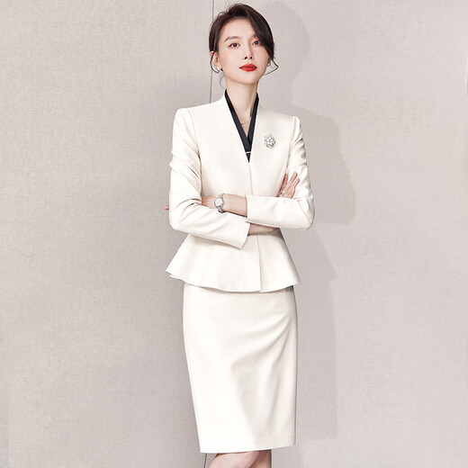 Sugargirl off-white high-end professional suit women's suit skirt executive formal wear case customer service front desk reception work clothes off-white long-sleeved suit + skirt M