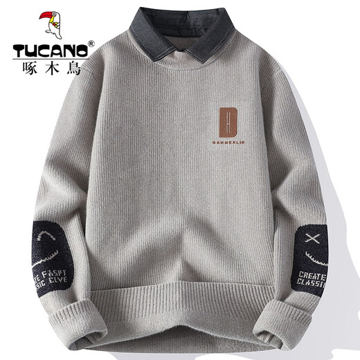 
Woodpecker (TUCANO) shirt collar sweater jacket men's autumn and winter style fake two-piece base shirt men's letter jacquard knit warm sweater M9901 m white L about (110-125 Jin [Jin equals 0.5 kg] can be worn)