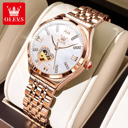 Olevs Swiss Certified Match Watch Femme's Simple Temperament Watan's Watch's Watch's Hollow entièrement automatique Mélange mécanique Luxur