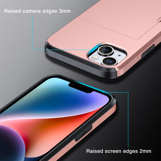 
Muhou right push storage card bag suitable for 15promax mobile phone case Apple 14plus with card box iPhone 13 portable hidden money ID 12 card case can be installed with key 11 Golden iPhone 14